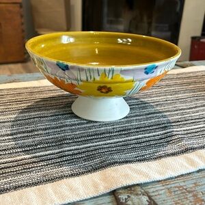 Vintage Italian footed floral hand painted bowl